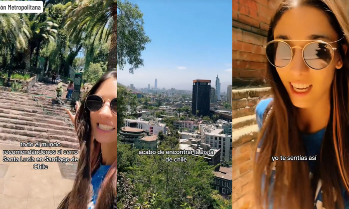 Tiktoker argentina en shock al visitar Cerro Santa Lucía: Chilenos la alertaron por delincuencia