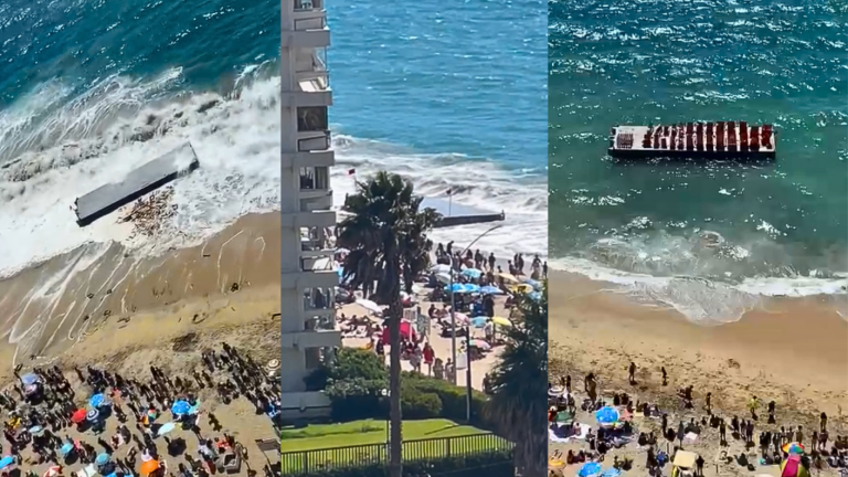 Balsa de fuegos artificiales cortó amarras y fue arrastrada hasta playa en Viña del Mar