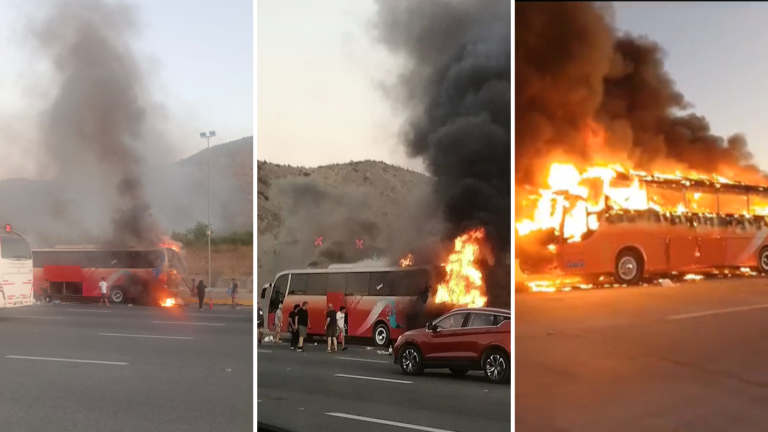 Bus se incendió en el acceso sur de la Ruta del Maipo: No habrían lesionados