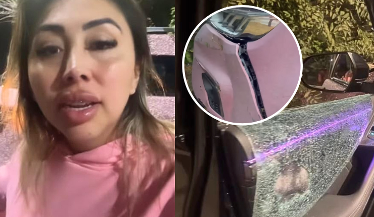 Así quedó el destrozado auto de Naya Fácil tras violenta encerrona en La Florida: 