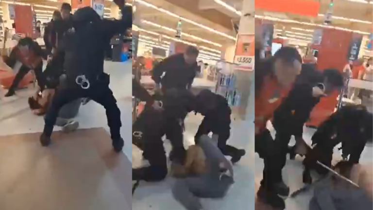 Hasta con bastones: Captan brutal golpiza de guardias a presunto 