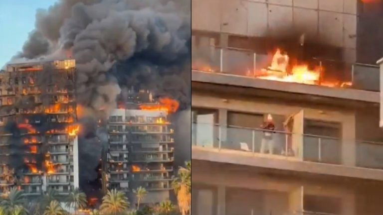 Impactantes registros de voraz incendio que consumió edificio de 14 pisos en España