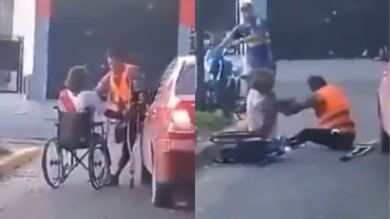 ¡Insólito! Viralizan violenta pelea entre sujeto en silla de ruedas y otro con muletas