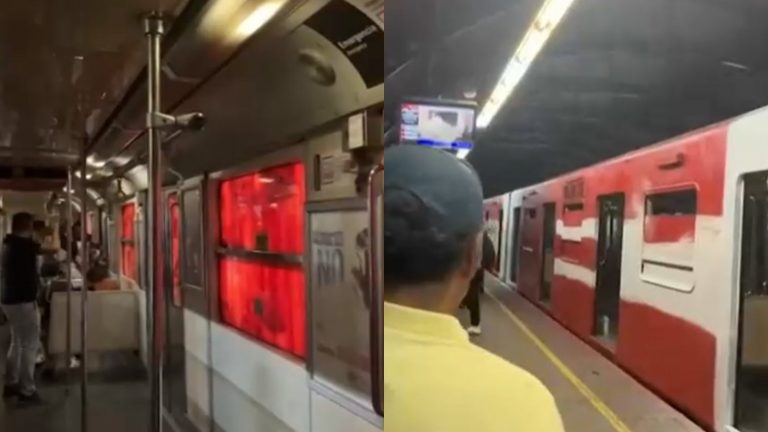Así quedó el tren rayado por encapuchados en estación San Joaquín: Pasajeros grabaron el ataque