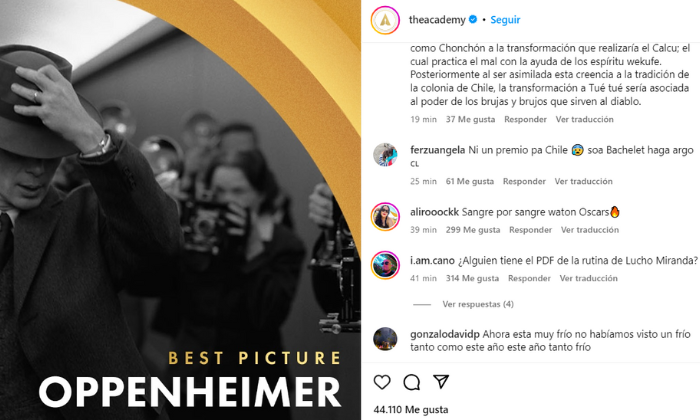 ¡Típico chileno! Llenan de recetas y comentarios Instagram de la Academia tras los Oscar 2024