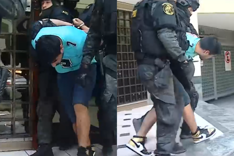 Esposado y agachando la cabeza: Así fue la captura del prófugo por crimen del cabo Óscar Galindo