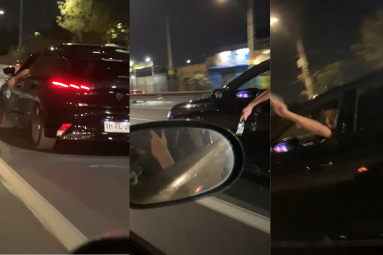 Ni lo ocultó: Conductor fue grabado bebiendo cerveza en autopista y atacó a quienes lo filmaron