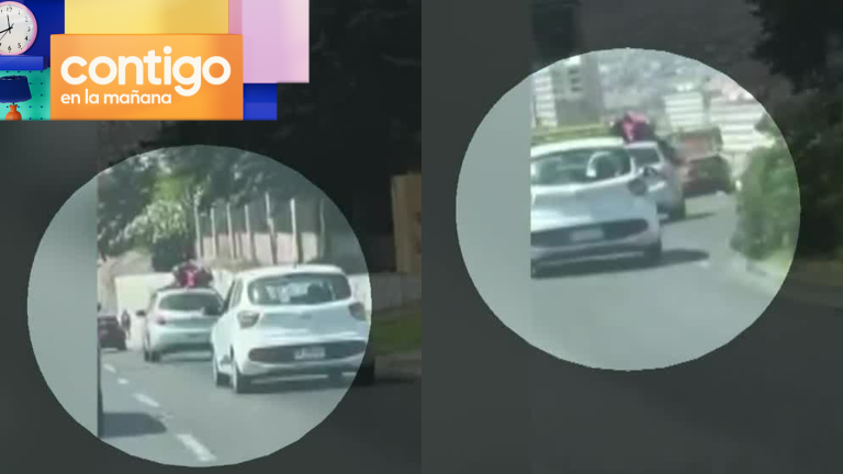 ¡Peligrosa maniobra! Registran a motorista arriba del techo de un auto tras altercado