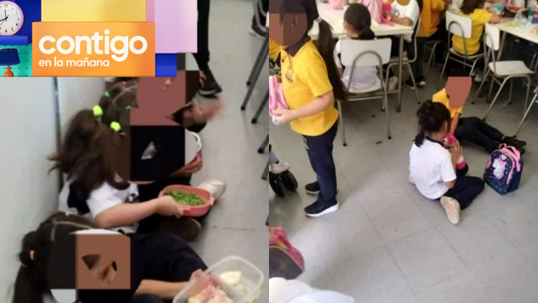 Apoderados indignados: Niños almuerzan en el suelo de colegio por falta de infraestructura