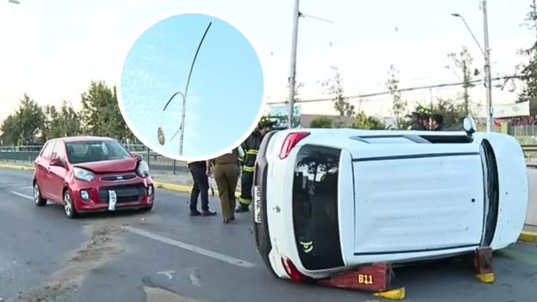 Insólito accidente: Conductora se volcó tras esquivar luminaria en La Florida y tránsito fue suspendido