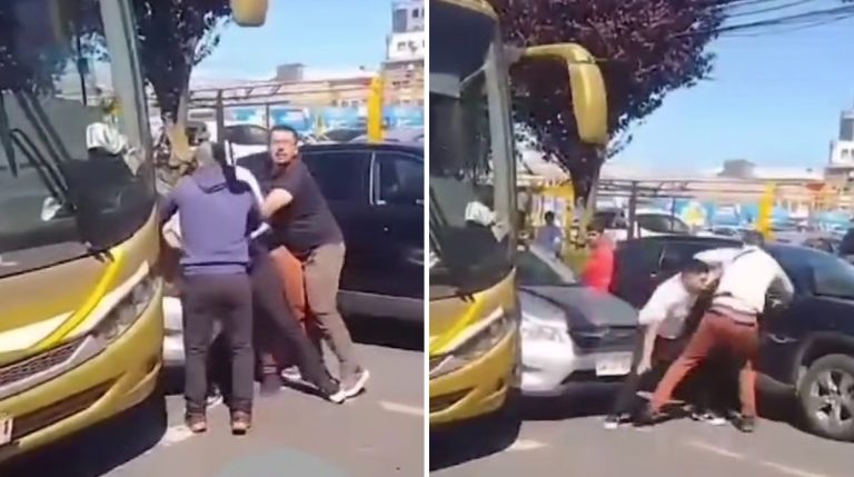 Combos y patadas: Graban violenta pelea entre conductores de micro en Concepción