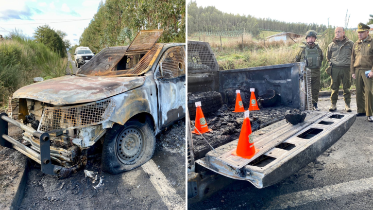 Totalmente calcinada: Así quedó la patrulla de carabineros asesinados en Cañete