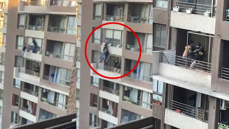IMPACTANTE MANIOBRA: PDI salvó a sospechoso de caer al vacío desde noveno piso en Santiago