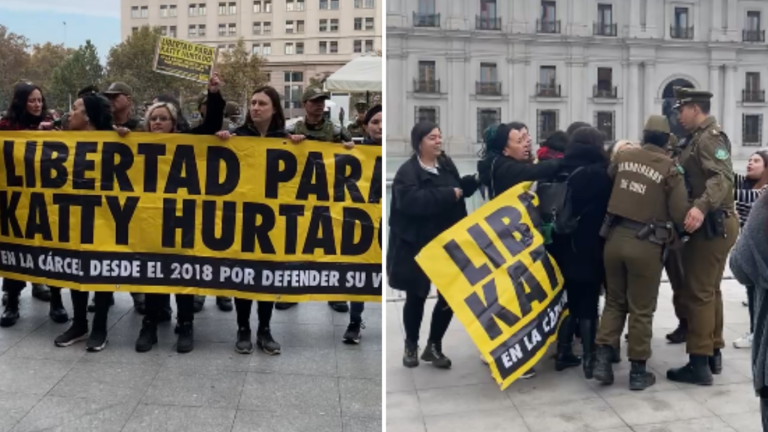 Mujeres se encadenaron en La Moneda y solicitaron indulto a Katty Hurtado: “Defendió su vida”