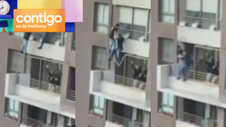 Impactante registro muestra cómo PDI y sospechoso casi caen desde edificio en Santiago