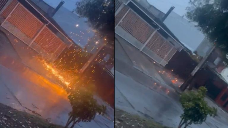 Registran impactante explosión de poste de luz tras sistema frontal en Cerrillos