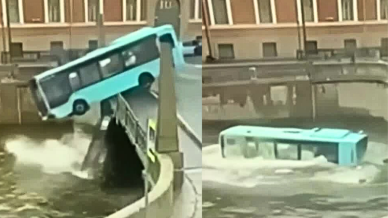 Video captó a bus que cayó desde un puente en Rusia: Tres personas murieron