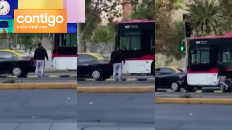 Bus del transporte público arrastró taxi por metros tras altercado vial