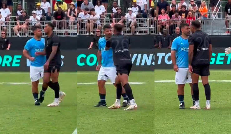 Tuvieron que calmarlo: Kun Agüero casi se va a las manos tras planchazo en torneo de futbolito