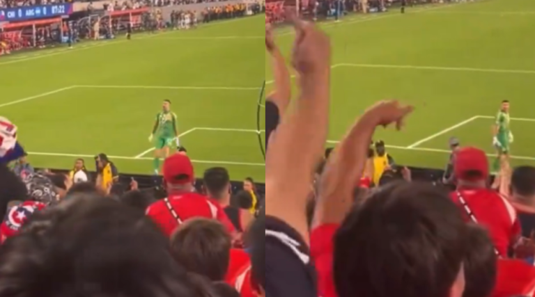 La provocadora y burlesca celebración de Emiliano Martínez a la barra chilena tras el gol de Argentina