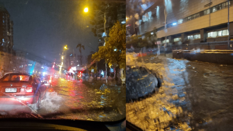 Registran impactantes anegamientos en calles de la región de Valparaíso por sistema frontal