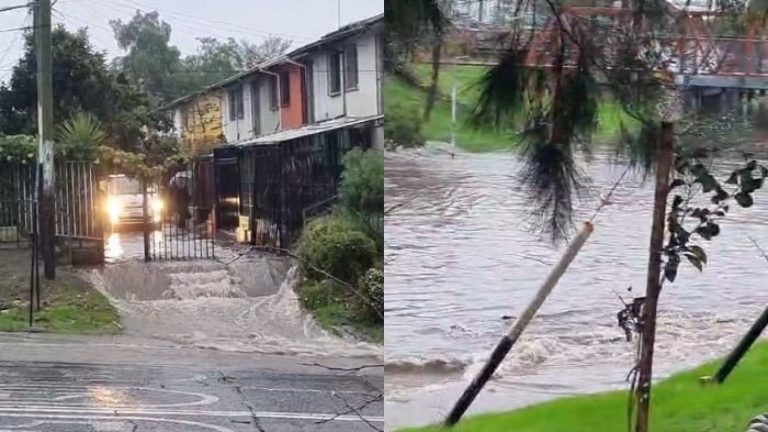 Captan impresionante “cascada” en pasaje en Pedro Aguirre Cerda por intensas lluvias