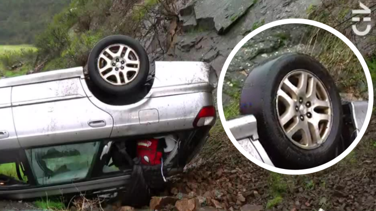 Vehículo terminó volcado en la Ruta 68: Sus neumáticos estaban evidentemente gastados