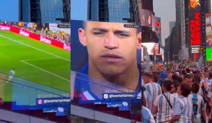 Con imagen de Alexis y mensaje: Chilenos vuelven a arruinar banderazo de Argentina en Times Square