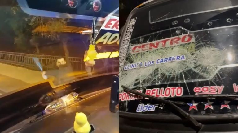 Denuncian que conductor “pirata” de Viña destrozó con un bate vidrios de bus con pasajeros y niños a bordo