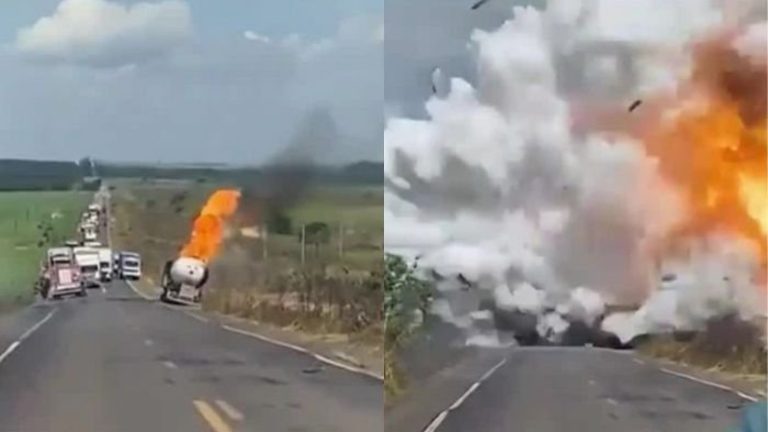 Impactantes imágenes: Captan gigantesca explosión de camión cisterna en Brasil