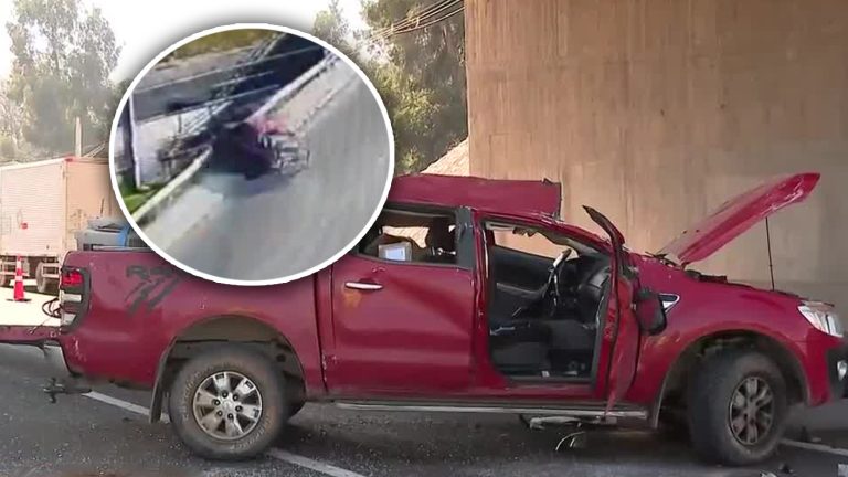 Captan caída a toda velocidad de camioneta desde paso sobre nivel en Acceso Sur