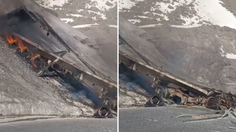 Camión se desbarrancó e incendió en la ruta internacional que une a Chile con Argentina