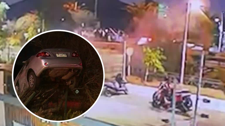 Accidente deja un auto arriba de un árbol en Quilicura: Conductor arrancaba de presunta encerrona