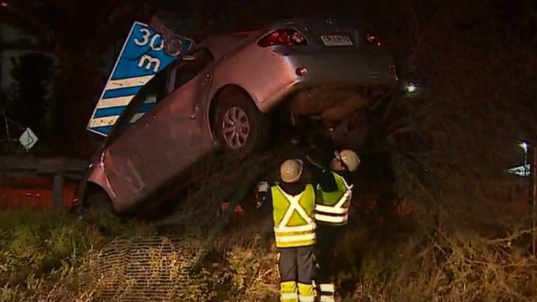 Cámaras captan momento exacto en que auto cae sobre árbol en Quilicura