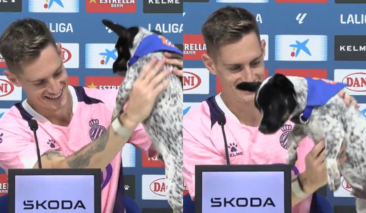 El mejor amigo: Jugador del Espanyol sorprendió al dar una conferencia junto a su perrito