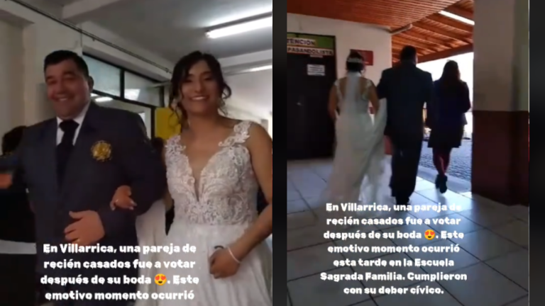 Recién casados fueron captados yendo a votar en Villarrica y se volvieron virales