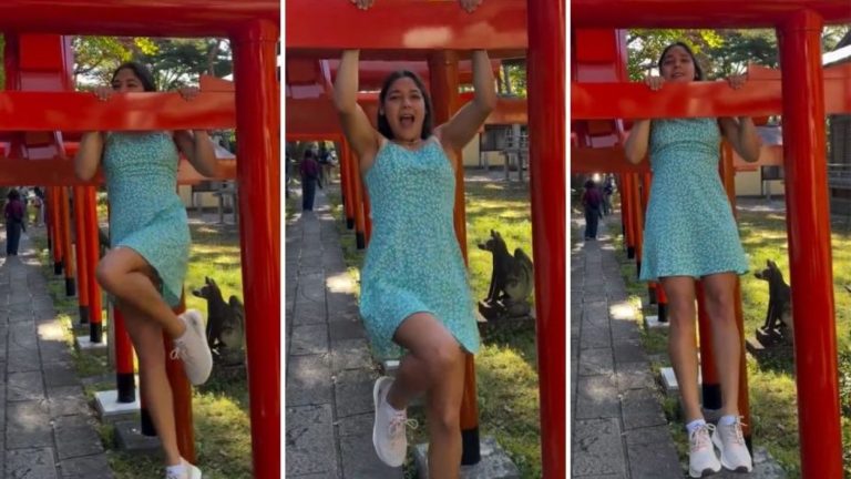 “Nunca vuelvas”: Japoneses indignados por video de chilena colgada de símbolo sagrado