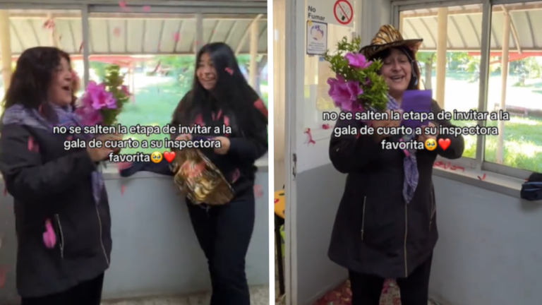 ¡Con flores y confeti! Alumnos de cuarto medio emocionaron a su inspectora con tierno gesto