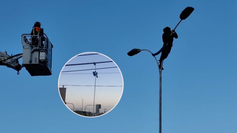 Rescatan a hombre que dormía en improvisada cama sobre un poste en Iquique