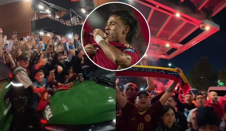 Con bengalas y cantando el himno: Plantel de Venezuela fue recibido por una multitud en Santiago