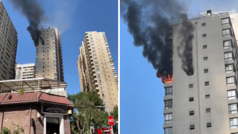 Incendio en piso 21 dejó tres personas lesionadas en Santiago Centro