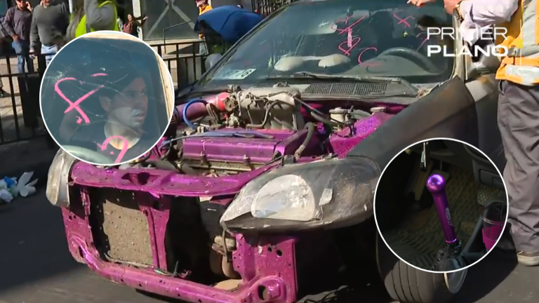 ¡Tenía motor al aire! Pillaron en vivo a conductor manejando auto destruido y sin licencia