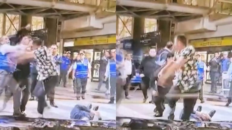 Registran violenta pelea a combos entre taxistas autorizados y “piratas” en aeropuerto de Santiago