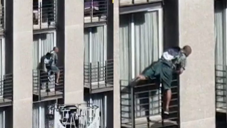 Insólito video: Hombre escaló con machete por balcón de edificio en centro de Santiago