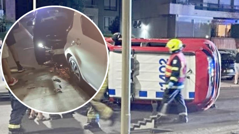 Persecución terminó con patrulla municipal volcada en Las Condes tras colisión