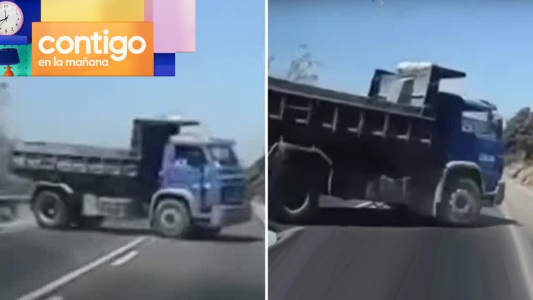 ¡Se salvó de milagro! Mujer evitó chocar contra camión en plena carretera tras rápida reacción