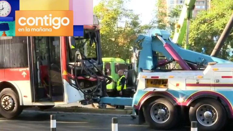 Micro impactó letrero publicitario en Ñuñoa: Conductor aseguró que chocó tras esquivar a un perrito