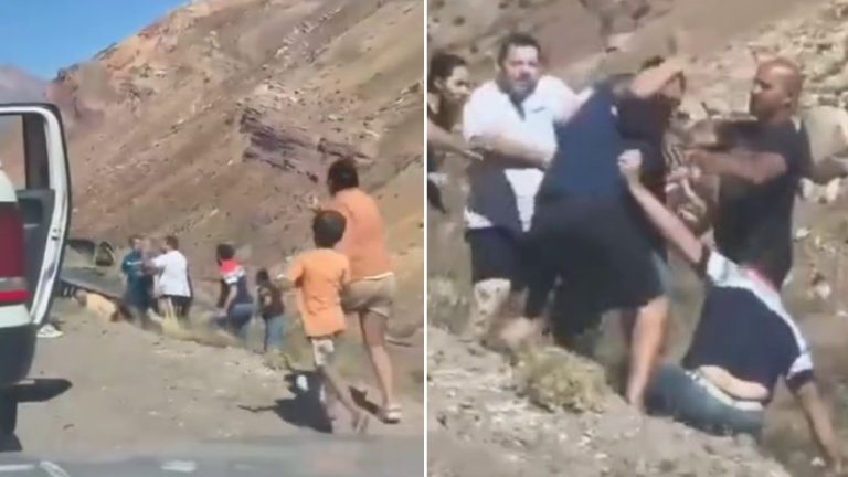 “Cavernícolas de montaña”: Captan brutal batalla campal entre conductores en Paso Cristo Redentor