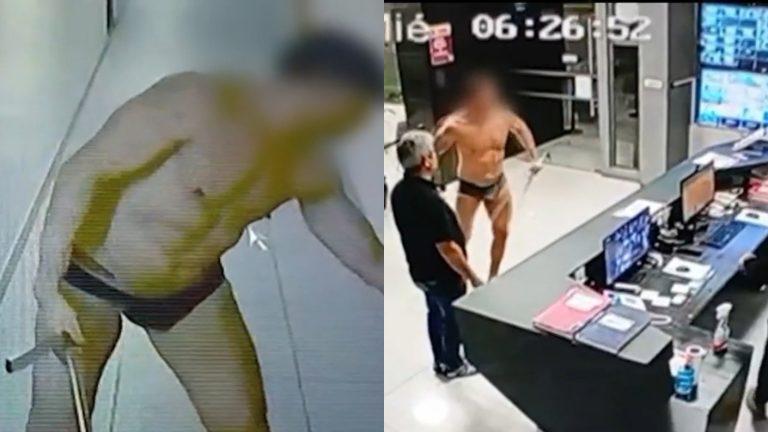 Vecino atemoriza edificio en Santiago: Deambula en ropa interior y amenaza a las visitas con un fierro