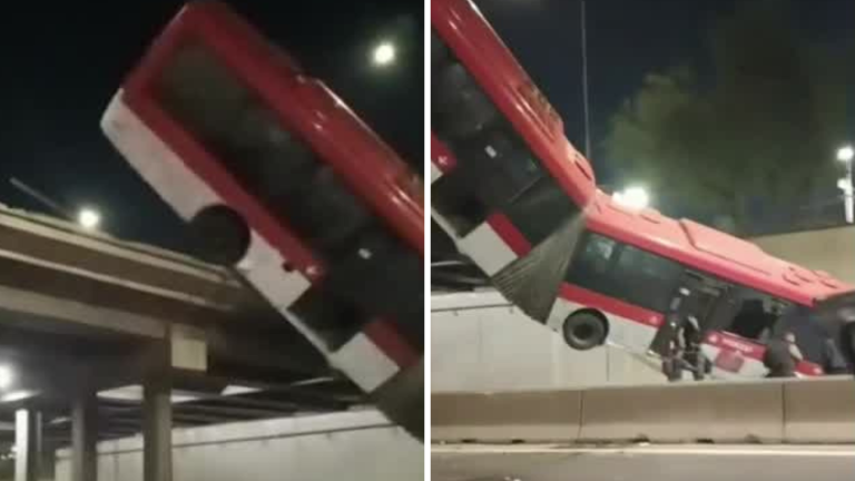 VIDEO | Así fue el momento en que bus RED cayó a la Autopista Central desde paso sobre nivel